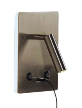 Aplique pared LECTOR con luz indirecta y USB Níquel satinado led 3 watts + 12 watts 3000 kelvin