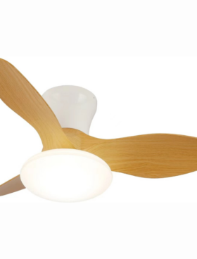 Ventilador techo 80 centímetros de diámetro motor DC 30 watts 6 velocidades con mando a distancia y temporizador blanco madera.