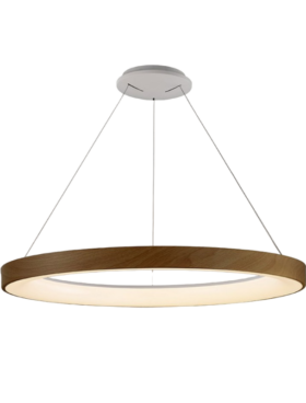 Lámpara Techo colgante LED 66 Watts CCT - Diámetro 90 Dimmable con mando a distancia MADERA