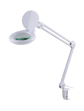 Flexo led con lupa de 8 aumentos 14 watts táctil con pinza blanco
