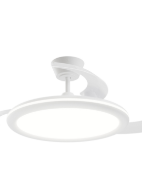 Lámpara ventilador de techo led 3 aspas desplegables 50/107cm diámetro 6 velocidades mando a distancia blanco