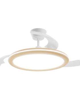 Lámpara ventilador de techo LED 36 watts dimable 3 aspas desplegables 50/107cm diámetro 6 velocidades mando a distancia acabado madera