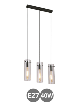 Lámpara colgante 3x E27 metal y cristal transparente