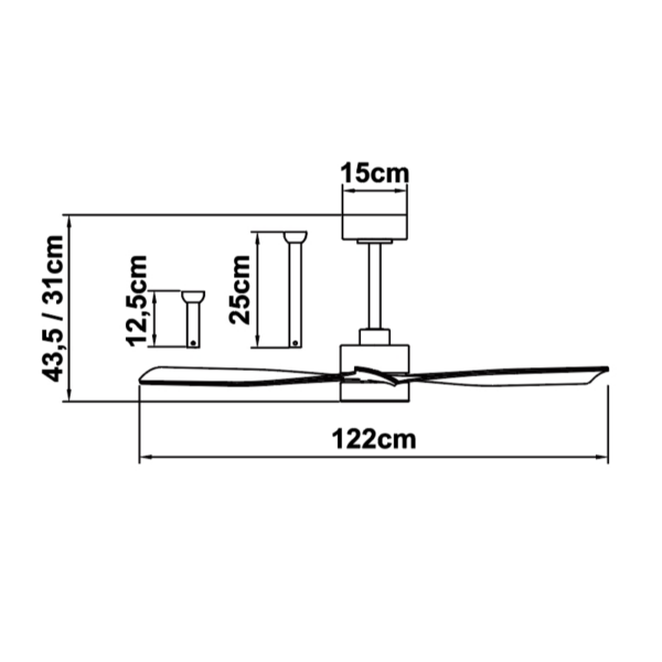 Ventilador Techo 122 Centímetros de Diámetro Motor DC 35 Watt 3 Aspas 6 Velocidades con Mando a Distancia, Memoria y Temporizador negro madera - Imagen 4