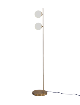Lámpara de pie 2x G9 metal oro viejo bolas cristal doble