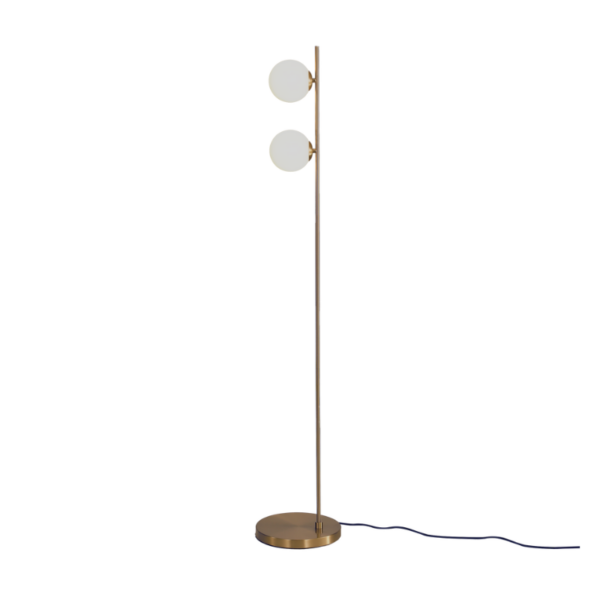 Lámpara de pie 2x G9 metal oro viejo bolas cristal doble