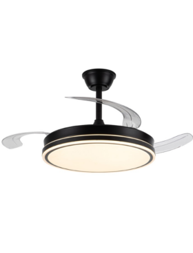 Lámpara ventilador de techo led 72 watts 3 aspas desplegables 48/106 cm diámetro 7920 Lumen 6 velocidades 3000-4000-6000K Mando a distancia, memoria y temporizador negro