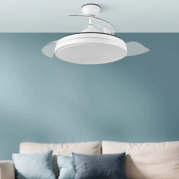 Lámpara ventilador de techo led 59 watts 3 aspas desplegables 50/107 cm diámetro 6980 Lumen 6 velocidades 3000-4000-6000K Mando a distancia, memoria y temporizador blanco - Imagen 2