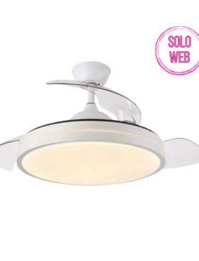 Lámpara ventilador de techo led 59 watts 3 aspas desplegables 50/107 cm diámetro 6980 Lumen 6 velocidades 3000-4000-6000K Mando a distancia, memoria y temporizador blanco