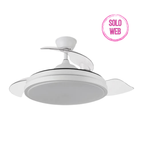 Lámpara ventilador de techo led 59 watts 3 aspas desplegables 50/107 cm diámetro 6980 Lumen 6 velocidades 3000-4000-6000K Mando a distancia, memoria y temporizador blanco - Imagen 4