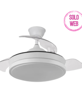 Lámpara ventilador de techo led mini 59 watts 3 aspas desplegables 39/91 cm diámetro 6980 Lumen 6 velocidades 3000-4000-6000K Mando a distancia, memoria y temporizador blanco
