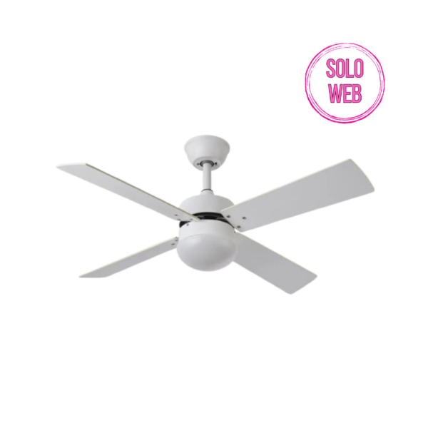 Ventilador de techo para bombilla E27 4 aspas reversibles 107 cm diámetro 6 velocidades mando a distancia incluido blanco haya - Imagen 2