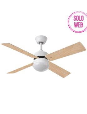 Ventilador de techo para bombilla E27 4 aspas reversibles 107 cm diámetro 6 velocidades mando a distancia incluido blanco haya