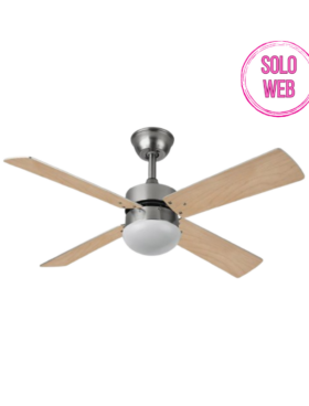Ventilador de techo para bombilla E27 4 aspas reversibles 107 cm diámetro 6 velocidades mando a distancia incluido haya plata