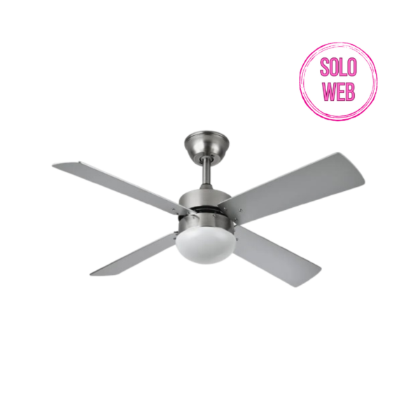 Ventilador de techo para bombilla E27 4 aspas reversibles 107 cm diámetro 6 velocidades mando a distancia incluido haya plata - Imagen 2