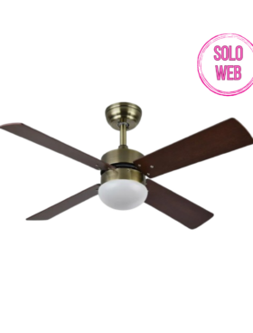 Ventilador de techo para bombilla E27 4 aspas 107 cm diámetro 6 velocidades mando a distancia incluido cuero nogal