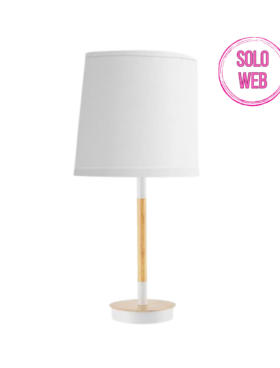 Sobremesa con pantalla para E14 blanco haya 42x25cm