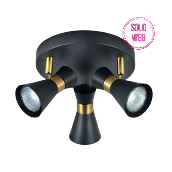 Plafón 3 focos dirigibles 3x GU10 negro cuero