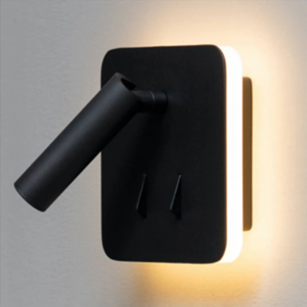 Aplique lector 2 luces led 3000 kelvin con interruptor negro texturizado - Imagen 2