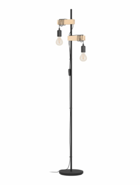 Lampara de pie 2x E27 metal y madera