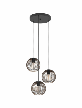 Colgante para 3 Bombillas E27 negro y cobre