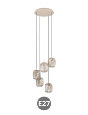 Colgante para 5 Bombillas E27 beige
