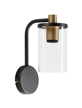 Aplique de pared para bombilla E27 metal negro y vidrio