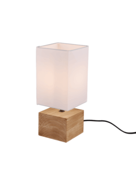 Lámpara de sobremesa E14 con pantalla madera y tela