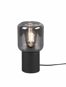 Lámpara de sobremesa E27 negro cristal humo