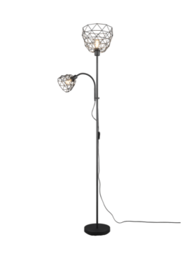 Lampara de pie JAULA led con lector E27+E14 negro