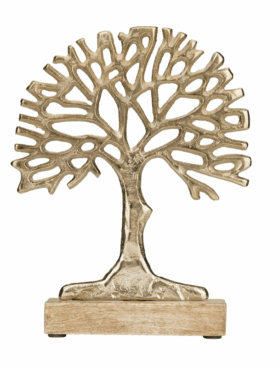 Decoración figura árbol dorado en madera de mango