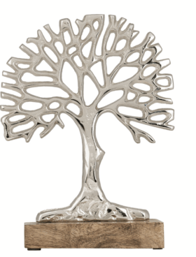 Decoración figura árbol aluminio en madera de mango