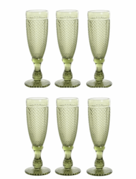 Juego de 6 copas de cristal 150ml grabado verde