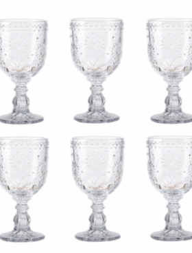 Juego de 6 copas de cristal 270ml grabado margarita