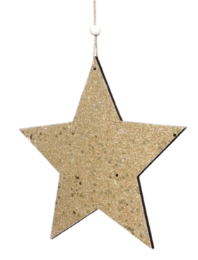 Figura colgante ESTRELLA dorada 18cm madera