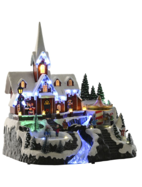 Ciudad led MOVIMIENTO MUSICAL 33x38cm resina