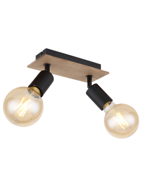Foco 2x E27 metal negro madera
