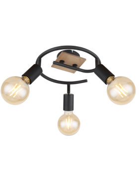 Foco 3x E27 metal negro madera