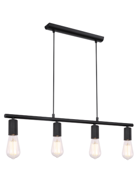 Lámpara 4x E27 metal negro madera
