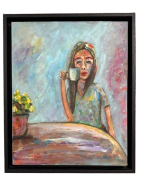 Cuadro CHICA TOMANDO CAFÉ Carlos Altisent 41×33 cm