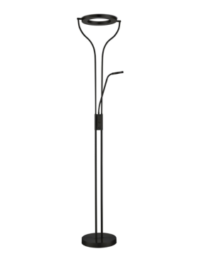 Lámpara de pie cromo LED dimable con brazo lector negro mate