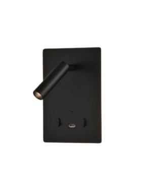 Aplique lector led 12+3w 3000 kelvin con conexión USB y USB-C negro