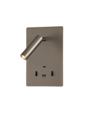 Aplique lector led 12+3w 3000 kelvin con conexión USB y USB-C níquel mate
