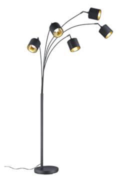 Lámpara de pie 5x E14 metal negro oro