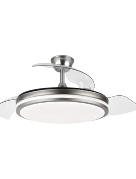 Ventilador Techo Motor DC Luz LED 50 watts 50/107 Centímetros de Diámetro Mando Distancia con Temporizador níquel satinado