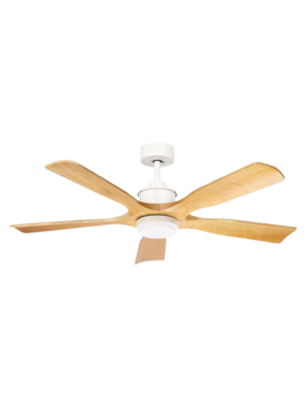 Ventilador Techo madera 132 Centímetros de Diámetro Motor DC 18 Watt 5 Aspas 6 Velocidades con Mando a Distancia y Temporizador blanco haya