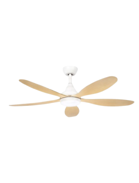 Ventilador Techo madera 132 Centímetros de Diámetro Motor DC 18 Watt 5 Aspas 6 Velocidades con Mando a Distancia y Temporizador blanco