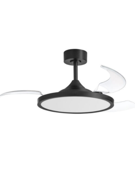 Lámpara ventilador de techo LED 42 watts 4 aspas desplegables 49/107cm diámetro, 6 velocidades mando a distancia y memoria negro