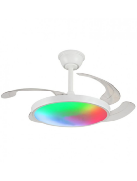 Ventilador techo EXTRAPLANO RGB 40/92 centímetros de diámetro motor DC led 32 watt 4 aspas 6 velocidades con mando a distancia y APP blanco (copia)