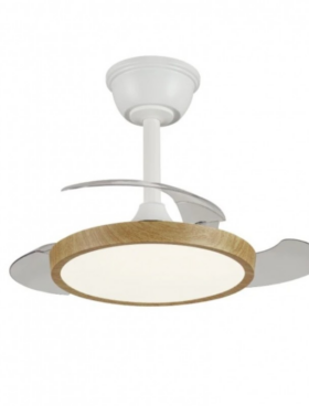 Ventilador techo MINI EXTRAPLANO 30/62 centímetros de diámetro motor DC led 24 watt 3 aspas 6 velocidades con mando a distancia y APP blanco haya